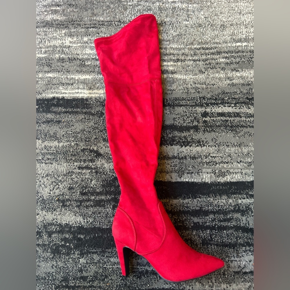 DREAM PAIRS Red Suede Over The Knee Boot With Heel - Picture 9 of 16
